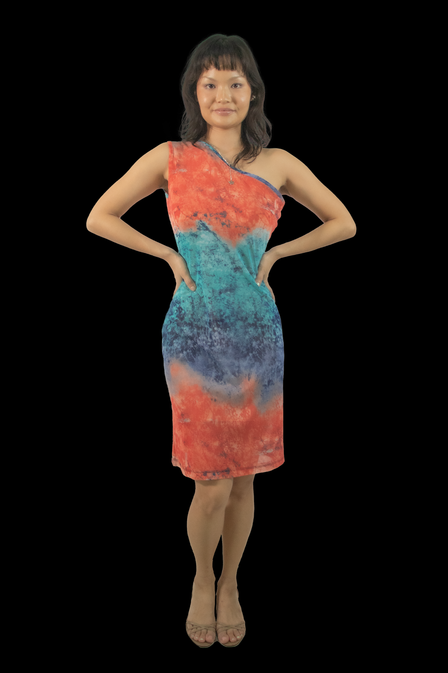 Vary Trend One Shoulder Rainbow Mesh Dress