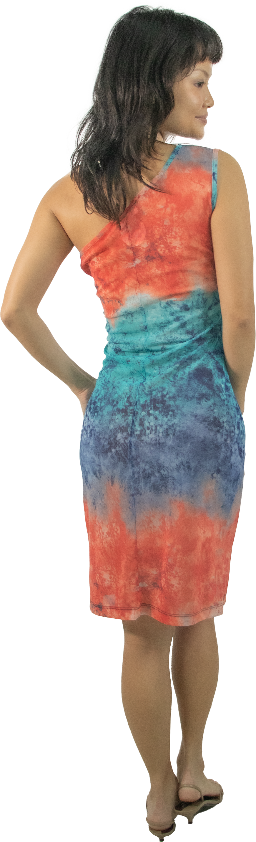 Vary Trend One Shoulder Rainbow Mesh Dress