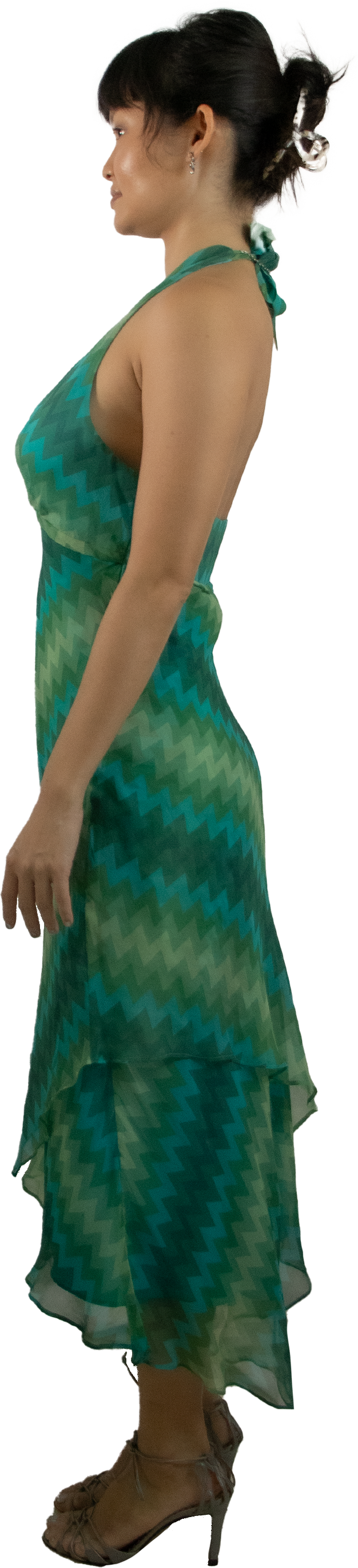 Jennifer Silk Halter Zigzag Pattern Dress