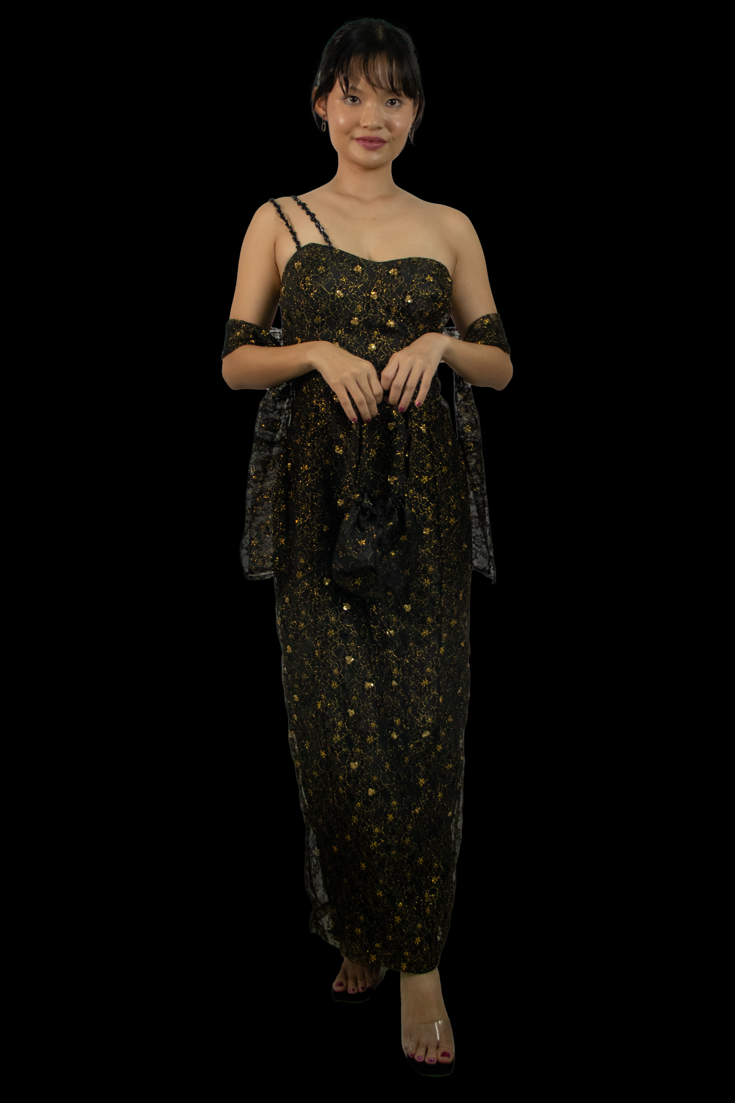 Y2K Black and Gold Demi Sequin One Shoulder Gown