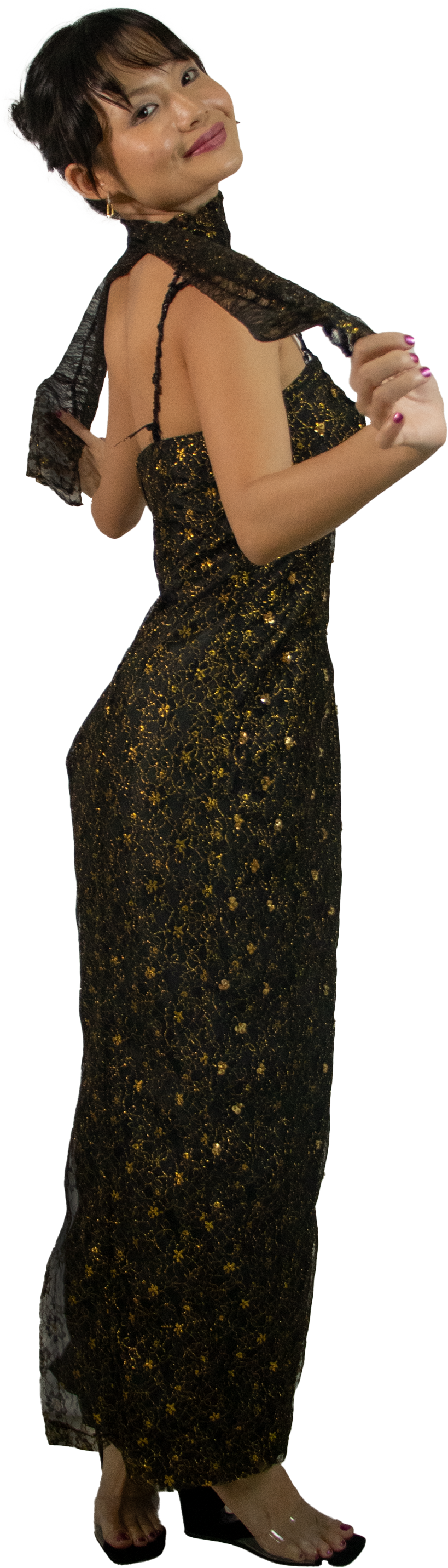 Y2K Black and Gold Demi Sequin One Shoulder Gown