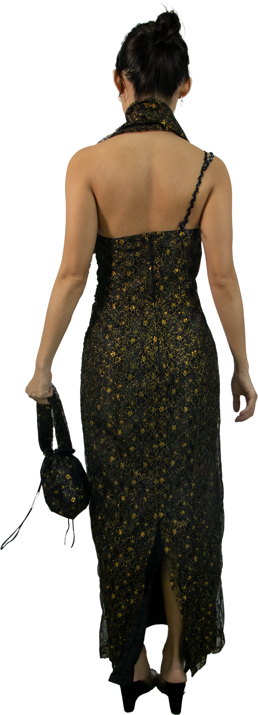 Y2K Black and Gold Demi Sequin One Shoulder Gown