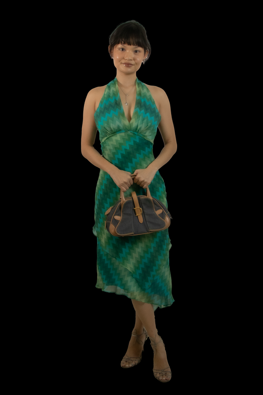 Jennifer Silk Halter Zigzag Pattern Dress
