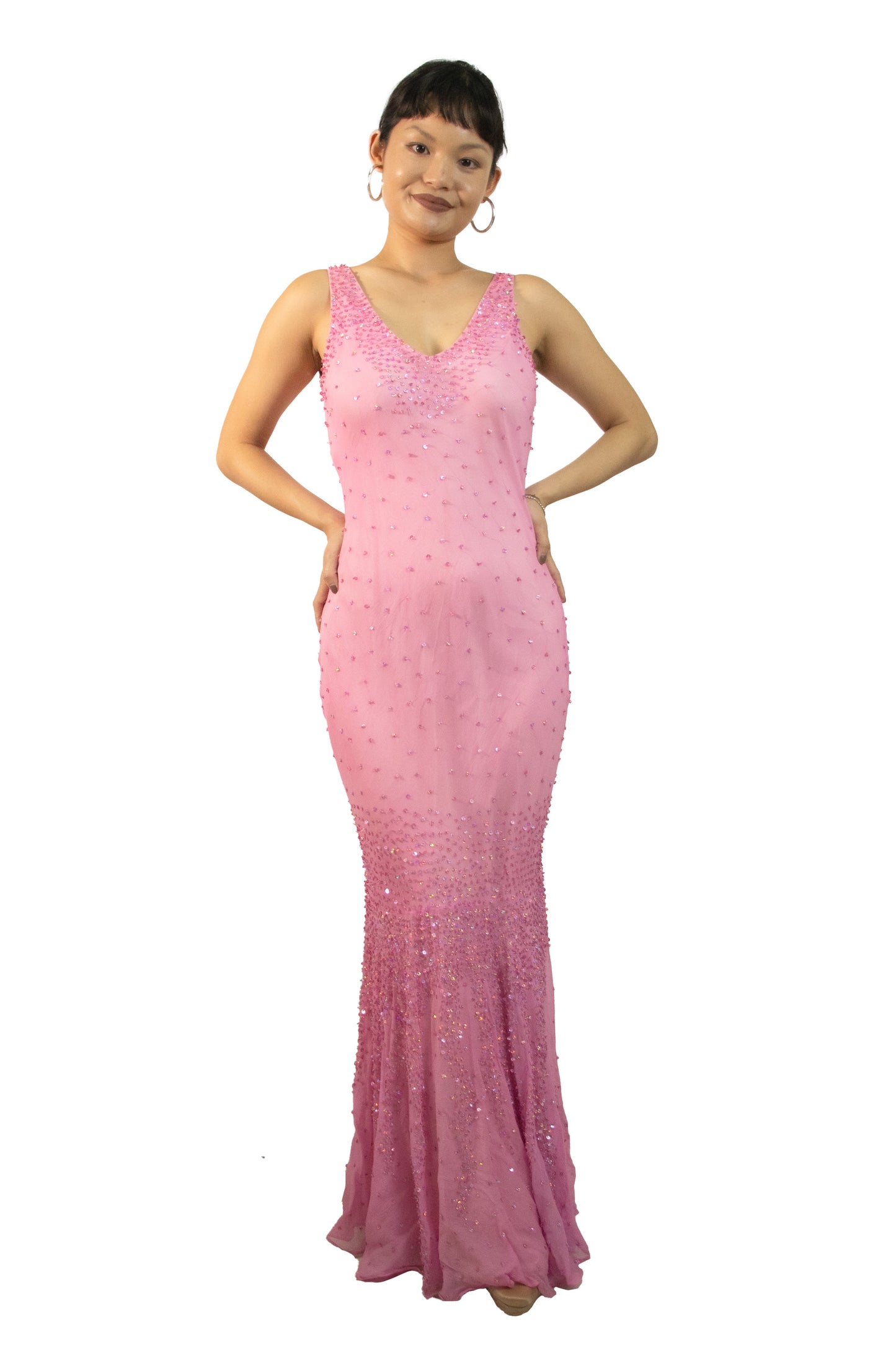 Y2K Italian Designer Beaded Pink Sequin Dress