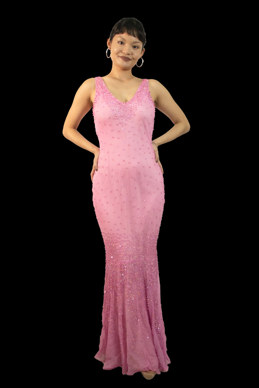 Y2K Italian Designer Beaded Pink Sequin Dress